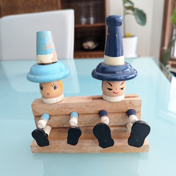 Vintage 1950s Wooden Wine Opener & Bottle Opener Bar Tools Wood Dolls in Stocks - Picture 3 of 10